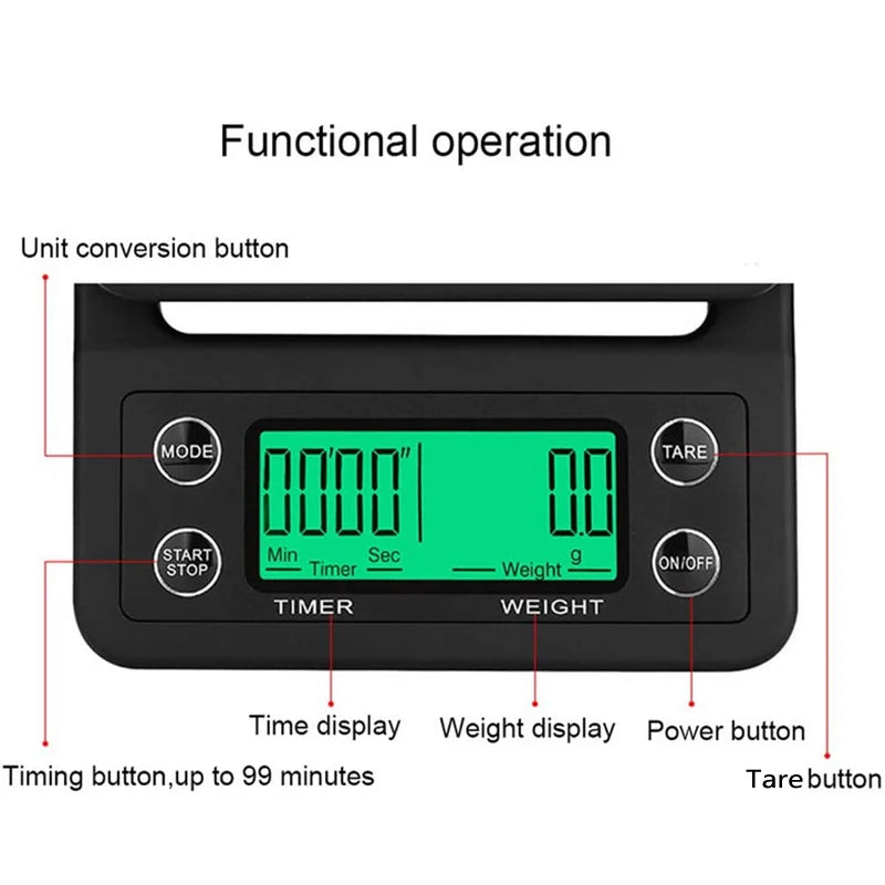 Balança eletrônica digital de cozinha, portátil, com temporizador, 5kg