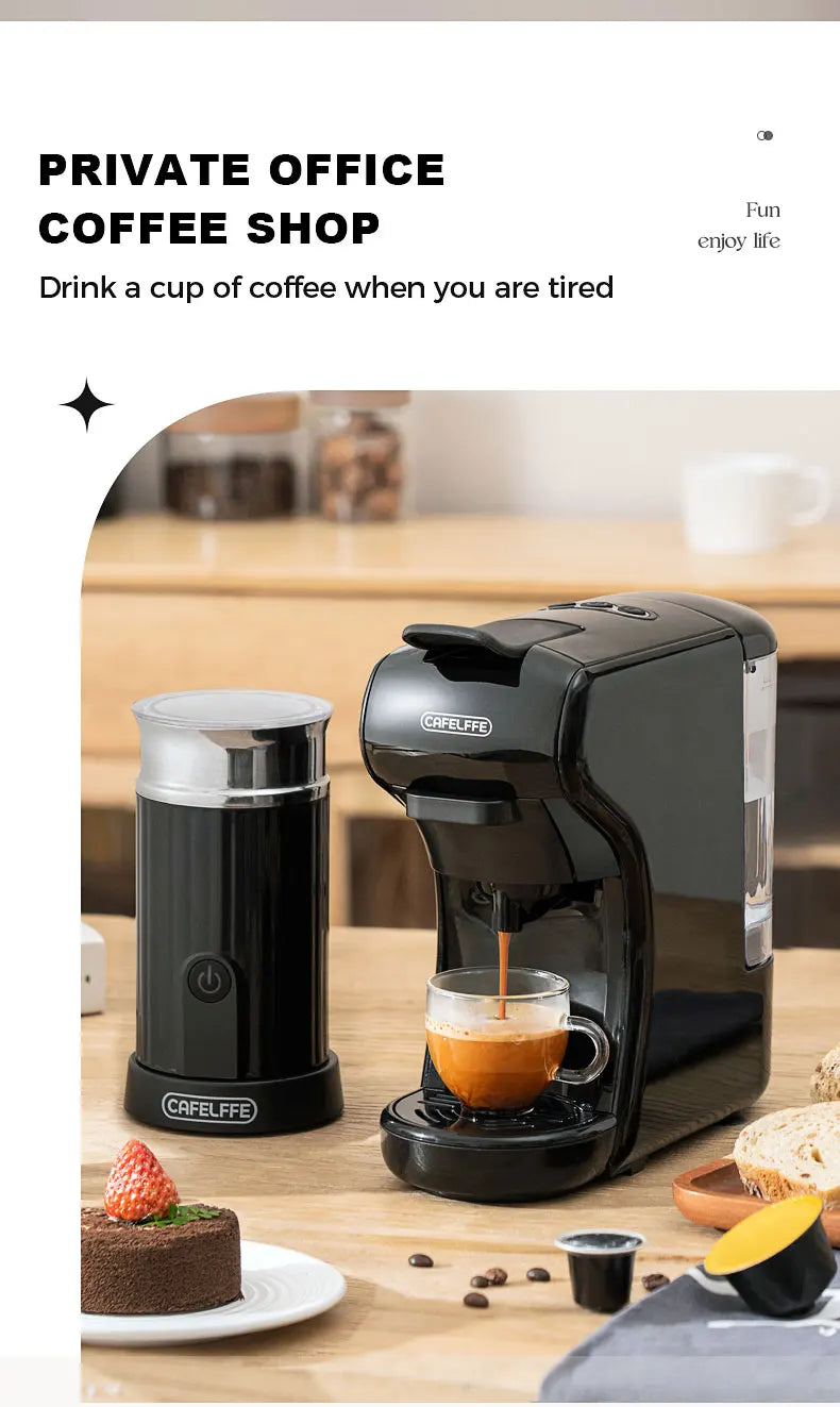 Máquina de café 3 em 1 - cápsulas Nespresso, Dolce Gusto ou café moído - 19Bar