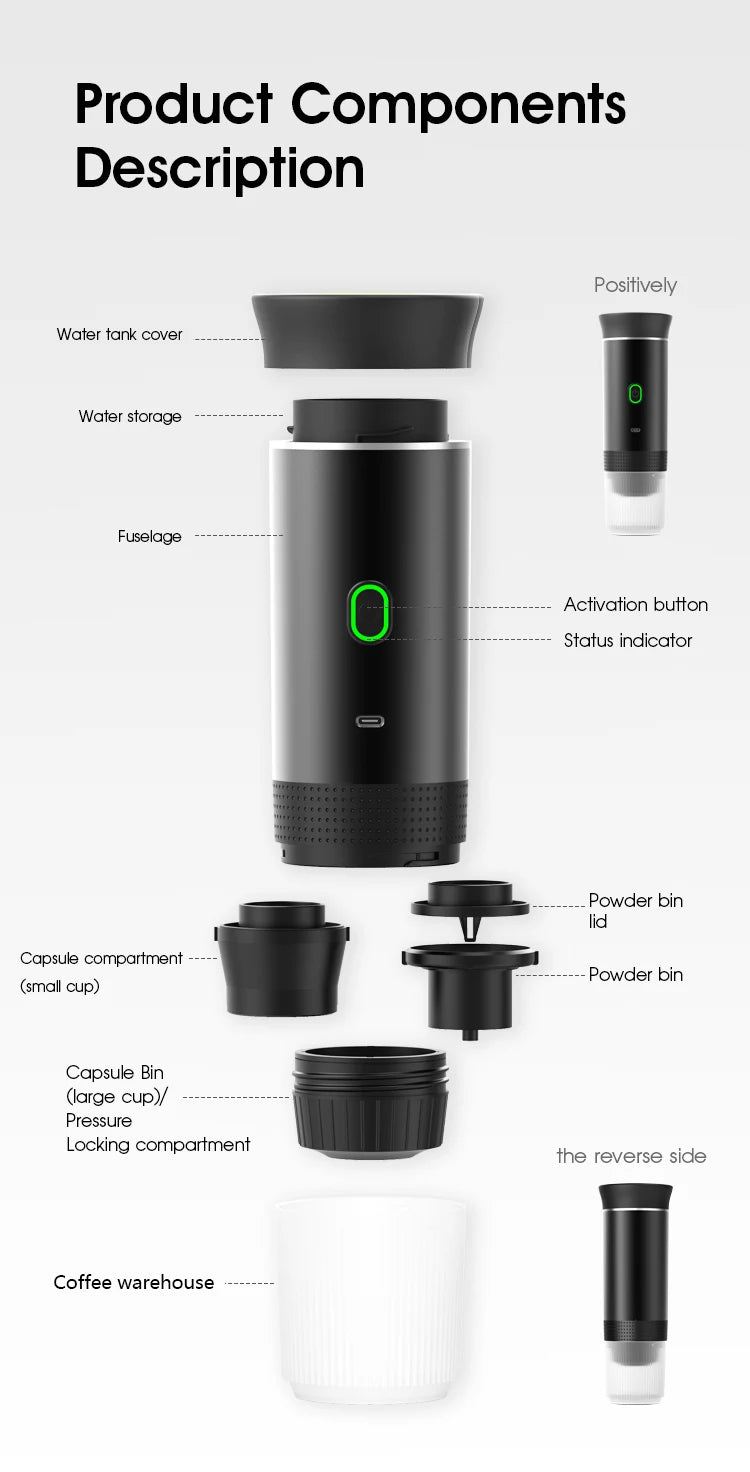 Cafeteira elétrica portátil sem fio para viagem e acampamento