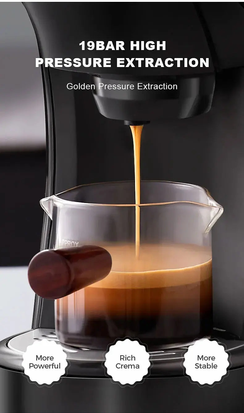 Máquina de café 3 em 1 - cápsulas Nespresso, Dolce Gusto ou café moído - 19Bar