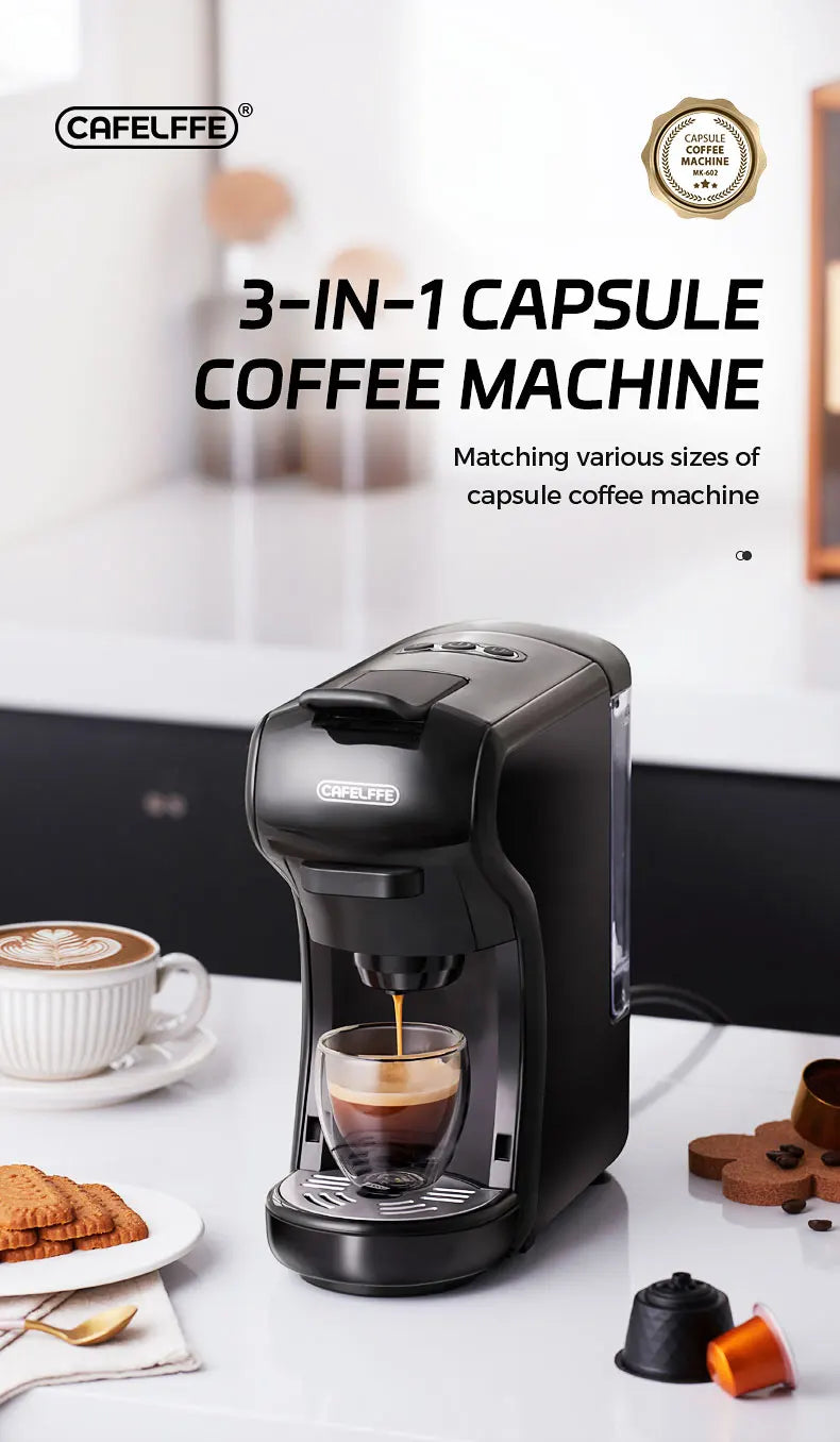 Máquina de café 3 em 1 - cápsulas Nespresso, Dolce Gusto ou café moído - 19Bar